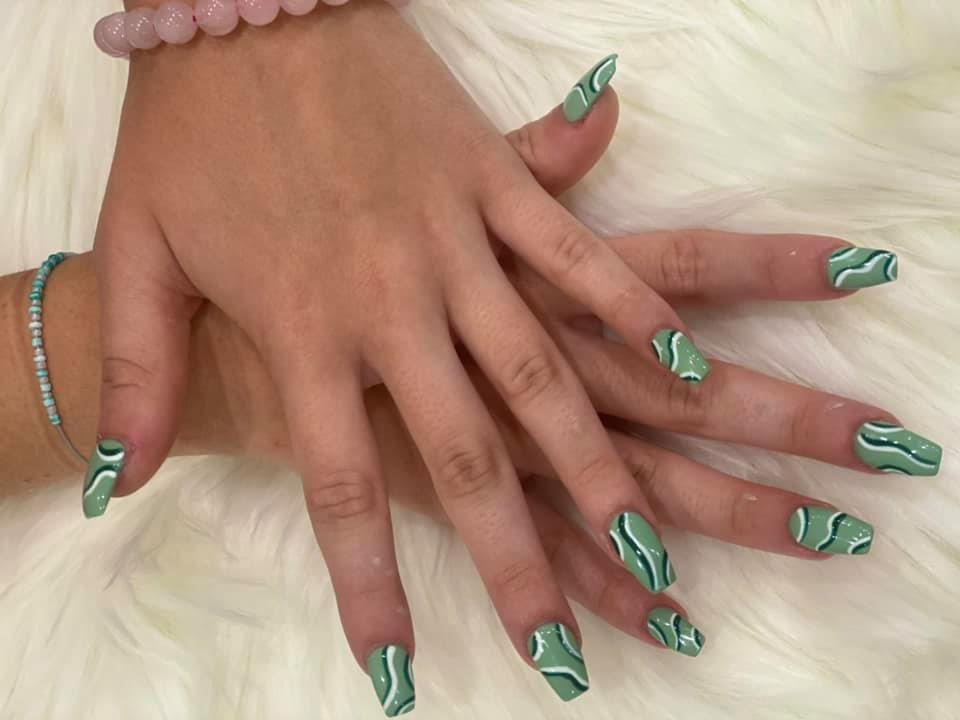 Green chrome almond nails